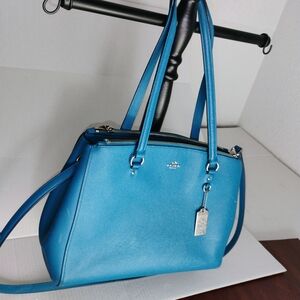 Coach Blue Leather Tote Bag
